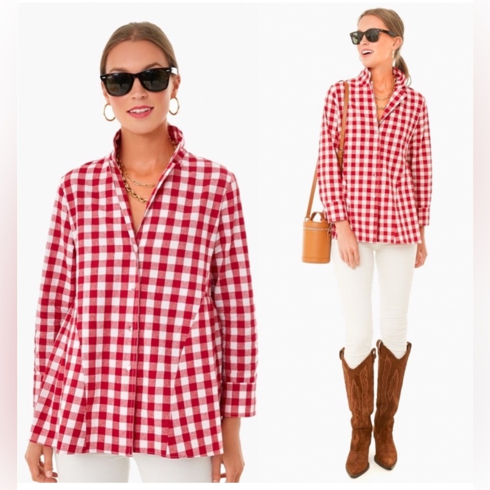 Red Gingham Button-Front Women's Shirt